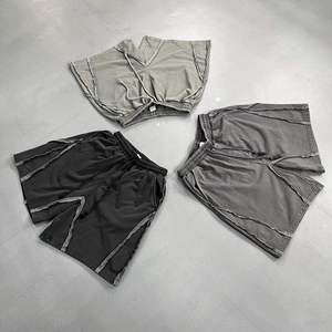 Shorts d'été rétro pour hommes en stock, en gros, en coton 100% tissé, délavé et vieilli, taille mi-haute, coupé-cousu, coupe oversize, streetwear vierge - Product Image 3