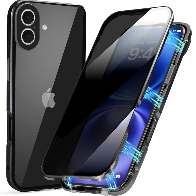 Anti Peeping Case for Iphone 17 Privacy Tempered Glass Full Body Protection Magnetic Adsorption Metal Bumper Flip Cover