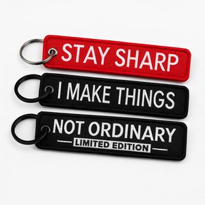 Llavero de tela de doble cara de alta calidad con varios colores, etiqueta tipo Jet Tag, logotipo de marca personalizado, llavero tejido para promoción empresarial - Product Image 2