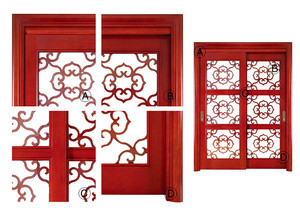 Nouveau style Chinois portes coulissantes en bois <span class=keywords><strong>massif</strong></span> cadre art fleur design décoratif verre patio portes intérieures - Product Image 3