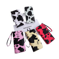 Tas Tangan Kulit PU Motif Sapi Tahan Air dengan Penutup Ritsleting, Lapisan Poliester, Kapasitas Besar, Dompet Panjang