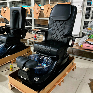 Fauteuil de pédicure spa en cuir PU noir, inclinable électriquement, avec massage des pieds, station de pédicure pour salon de manucure avec bol en verre - Product Image 4
