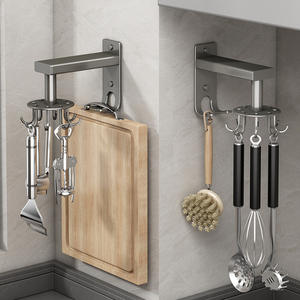 ตะขอแขวนติดผนังแบบหมุนได้พร้อมตะขอ 8 อันแบบติดด้วยตนเองไม่ต้องเจาะสำหรับหม้อครัว กระทะ ช้อน เขียง - Product Image 3