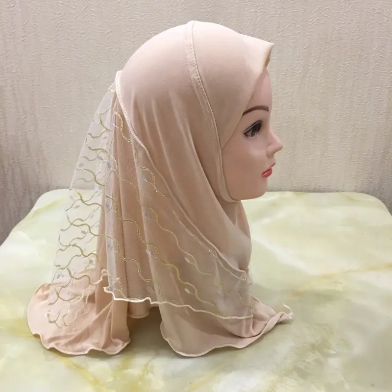 2023 Muslim Kecil Bayi Perempuan Jilbab dengan Net Elastis Padat Underscarf Islami Topi Turban Headwrap Bonnet Syal Selendang