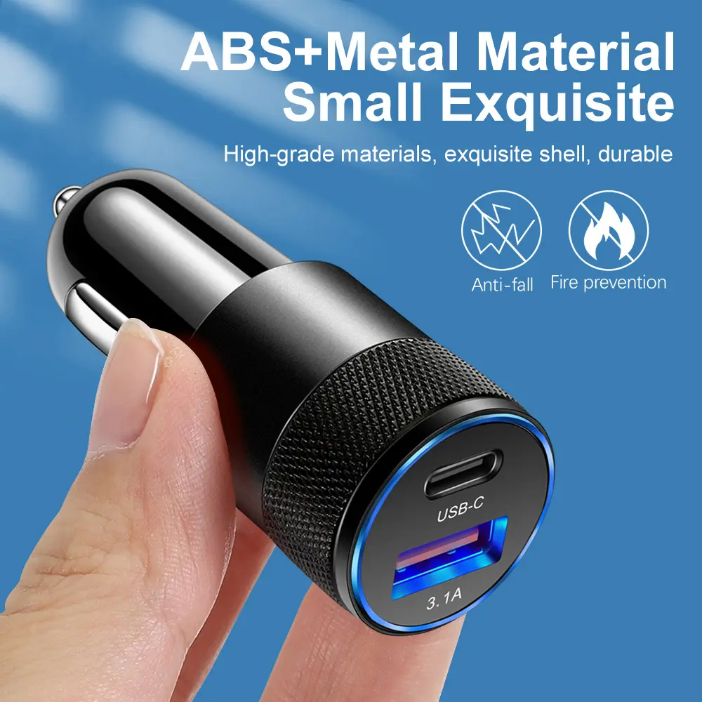 On stock mini PD 15w usb 3.1A car charger two port fast charging Abs Android phone car charger