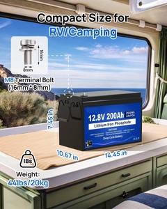 RVソーラートローリングモーターボートゴルフカート用12V200AhリチウムイオンLiFePO4ディープサイクルバッテリーパック2560Whエネルギー最大200ABMS - Product Image 4