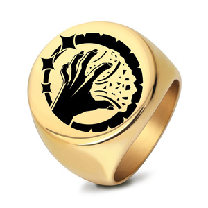 Anillo Grab The Sky de 22 mm con Diseño Geométrico Grabado con Láser, Joyería de Moda Unisex, Regalo, Acero, Dorado, Negro - Product Image 2