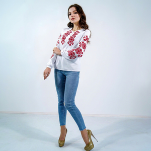 Blusa Blanca Informal de Popelina para Mujer, 100% Algodón, Bordada, Estilo Tradicional - Product Image 1