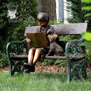 Statue pour enfants en plein air Sculpture de jardin en bronze grandeur nature d'un garçon et d'un chien-Statue du meilleur <span class=keywords><strong>ami</strong></span> - Product Image 3