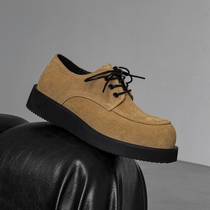 Chaussures en cuir décontractées à bout rond pour hommes, style business casual, à lacets, montantes, à semelle épaisse, tendance rétro, chaussures de travail, vente en gros sur mesure - Product Image 1