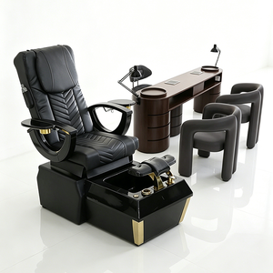 Equipo de Salón Moderno de Lujo, Silla de Pedicura Eléctrica Reclinable Negra para Spa de Pies, Silla de Masaje y Mesa de Manicura - Product Image 1
