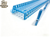 Support et pousseurs de Mahjong portables en acrylique à motif bleu moderne OEM, support transparent pour tuiles de dominos, pousseur magnétique 20 pouces