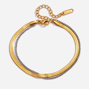 Stainless Steel Blade Chain <b>Bracelet</b> Gold Silver Dual Tone Unisex Fashion Jewelry - Product Image 1