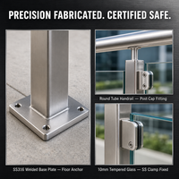 Système de balustrade en verre moderne sans cadre en acier inoxydable avec profilé en U, verre trempé 6063-T5 pour balcon, escalier et terrasse, 9 lb/po²