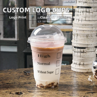 Gobelets en plastique transparents jetables Espak avec logo personnalisé, 16 oz, en PET, pour café, bubble tea, smoothie, avec couvercles