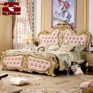 Lit double en cuir <span class=keywords><strong>champagne</strong></span> or <span class=keywords><strong>de</strong></span> style européen 1.8m, lit <span class=keywords><strong>de</strong></span> mariage <span class=keywords><strong>de</strong></span> princesse, <span class=keywords><strong>de</strong></span> luxe pour villa royal ou king size - Product Image 1