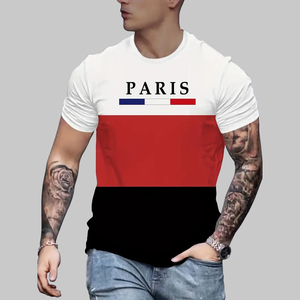 2025 estivi stampa <span class=keywords><strong>parigi</strong></span> T-Shirt da uomo Casual Color Patchwork sublimazione stampata a sublimazione T-Shirt personalizzata da uomo abbigliamento - Product Image 2