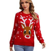 Cardigan tricoté personnalisé en acrylique à col en V pour femme, style streetwear, motif dessin animé de Noël, manches régulières, doublure en laine, hiver contrastant