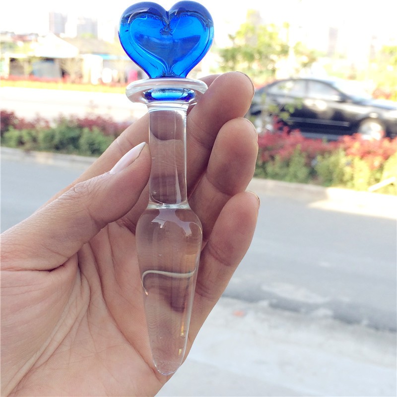 Blue Heart Crystal Glass Anal Plug