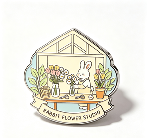 Cartoon Rabbit Flower Shop Enamel Metal <b>Pin</b> Custom Logo <b>Badge</b> Gift Decoration - Product Image 1