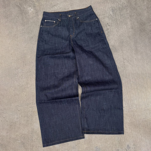 <span class=keywords><strong>Jeans</strong></span> Baggy da <span class=keywords><strong>Uomo</strong></span> in Denim Grezzo Personalizzati con Orlo Rosso, Gamba Larga, Colore Indigo Scuro per Streetwear - Product Image 2