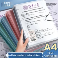 Classeur à anneaux A4 en plastique à quatre trous avec porte-documents transparent, perforateur 4 trous, classeur à feuilles mobiles, pince à papier