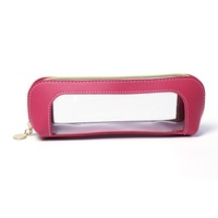 Trousse à crayons transparente en PVC avec fenêtre, simple, pour hommes, femmes, étudiants, usage scolaire et de bureau, rangement pour rouge à lèvres et pinceaux de maquillage, 19*6*5cm, ouverte