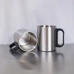 Caneca de leite de aço inoxidável 300ML com alça de plástico, xícaras de café de acampamento de metal