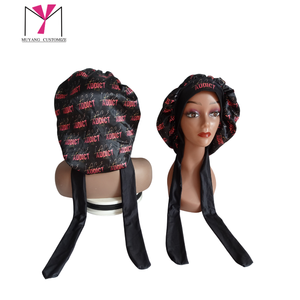 MUYANG New product CUSTOMIZE Full Logo Round Satin <b>Bonnet</b> With Elastic Tie Printed Pattern For Women 56-58CM Home Use - Product Image 1