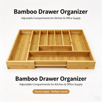 Organisateur de tiroir en bambou moderne et écologique, extensible, avec compartiments ajustables, pour couverts et salle de bain, vente en gros, direct usine