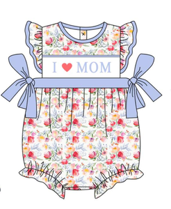 Ropa de verano para niños y niñas al por mayor, ropa floral para niños pequeños I love mom, traje para Hermanos, vestido para niños, ropa de verano fruncida - Product Image 4