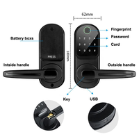 Serrure de porte intelligente économique modèle USA avec affichage du mot de passe, empreinte digitale, Ttlock/Tuya WiFi, serrure numérique à pêne dormant unique US, couleur argent