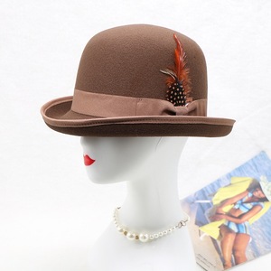 Модная модная мужская шляпа-котелок из 100% шерсти с перьями