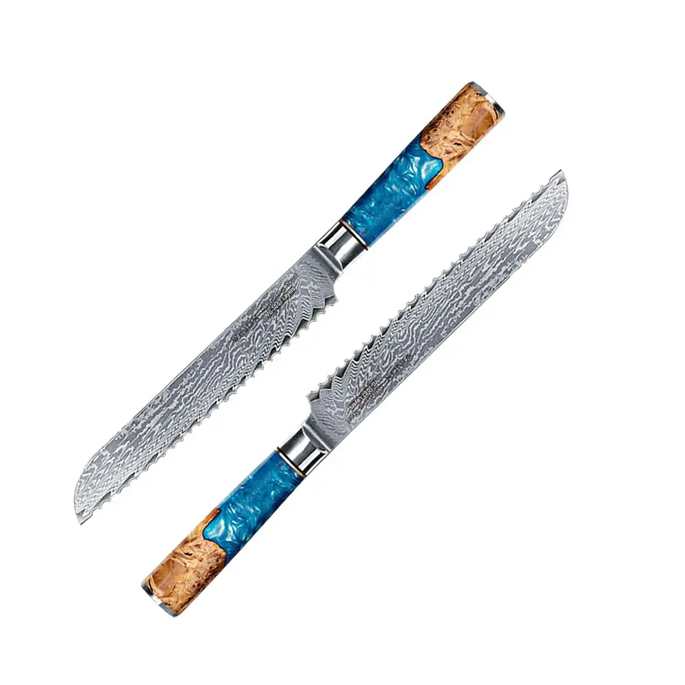 Vinox 8 inch handmade VG10 Damascus thép nhà bếp bánh mì Dao Nhà sản xuất từ Trung Quốc