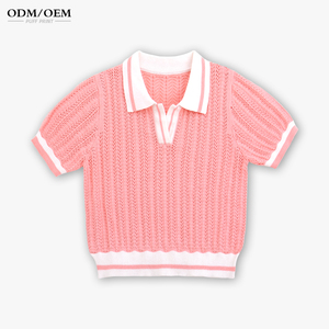 Suéter de Punto Fino Informal para Mujer, de Alta Calidad, a la Moda, de Manga Corta, con Cuello Camisero, Diseño Transpirable para Verano - Product Image 1