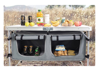 Table pliante d'extérieur en aluminium, hauteur réglable avec organisateur de rangement pour barbecue, camping, légère et portable pour pique-nique sur la terrasse