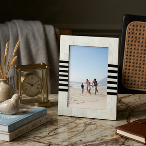 Bone Lay Premium Modern Rustic Customized Rectangular Wooden Handmade <b>Black</b> White Geometric Design Vertical Tabletop Display - Product Image 1