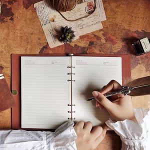 Vintage Band A5 Leather Loose-leaf Notepad <b>Journal</b> Blank Stamped Handbook - Product Image 3