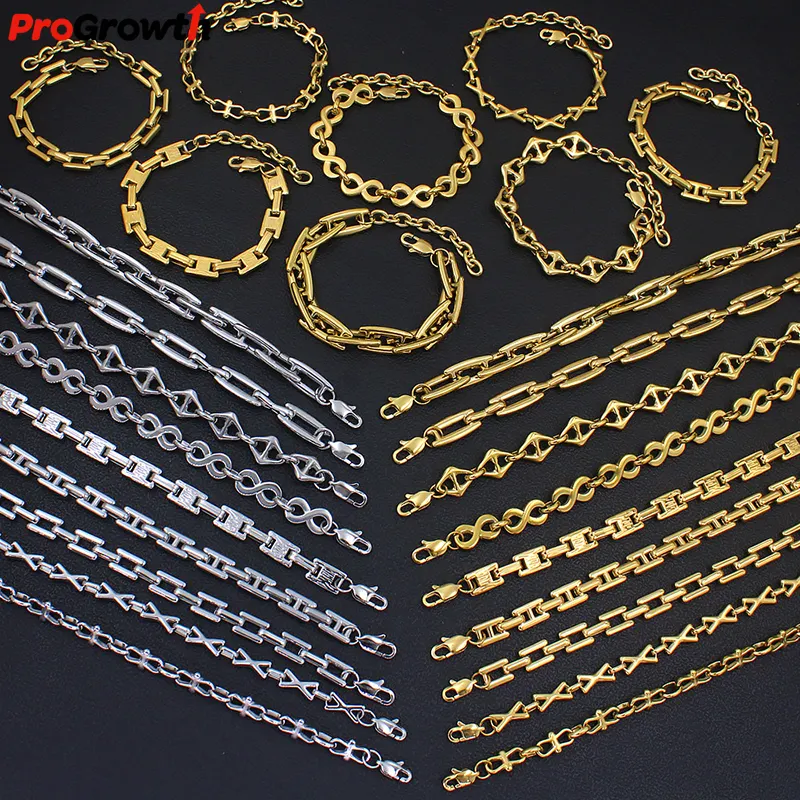 Popular Punk Chain Necklace Trendy Jewelry Set Gold Plated Bracelet Stainless Steel X 8 Chain Hiphop Fashion Necklaces Bracelets