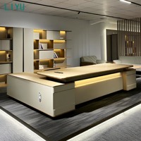Bureau de direction convertible et extensible LIYU avec éclairage LED, en bois, sur pied, avec rangement, pour directeur