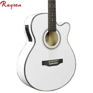 सस्ते चीन इलेक्ट्रिक गिटार 40 इंच सफेद 4 बैंड EQ के साथ ध्वनिक गिटार पिक