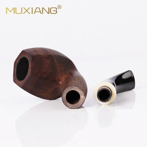 Muxiang Wooden Tobacco Pipe Bent Type 9mm Filter Acrylic Handle Solid Wood Smoking Pipe - Product Image 4