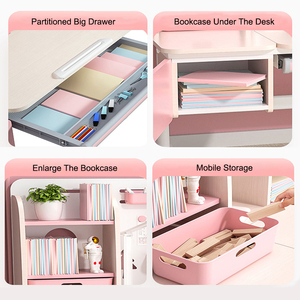 Ensemble <span class=keywords><strong>de</strong></span> <span class=keywords><strong>bureau</strong></span> et chaise d'étude pour enfants en bois massif réglable manuellement <span class=keywords><strong>de</strong></span> qualité supérieure avec étagère pour l'apprentissage à domicile - Product Image 4