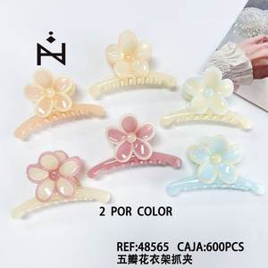 Pince à cheveux en forme de fleur à cinq pétales, 2 couleurs par teinte pastel, pour femmes et filles - Product Image 3