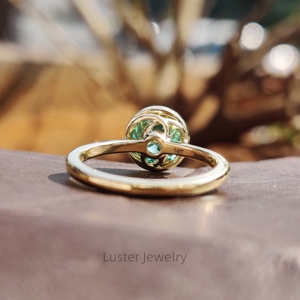 Lustro oro giallo antico color Moissanite pietre fascia di fidanzamento Set 7.5mm verde rotondo Moissanite taglio portoghese anello - Product Image 3