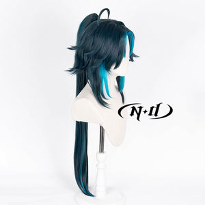 Perruque de <span class=keywords><strong>cosplay</strong></span> ND Genshin Impact <span class=keywords><strong>Xiao</strong></span> en fibre résistante à la chaleur, marron clair, avec filet en maille rose, taille de bonnet ajustable 130% - Product Image 4