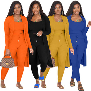 Abbigliamento <span class=keywords><strong>donna</strong></span> all'<span class=keywords><strong>ingrosso</strong></span> moda nuovo stile Casual 3 pezzi Set per le donne tinta unita - Product Image 2