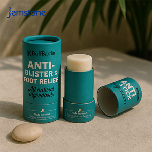 Caja cilíndrica de cartón cosmético biodegradable y reciclable de diseño personalizado con estructura push-up para bálsamo en barra, tubo de papel. - Product Image 1