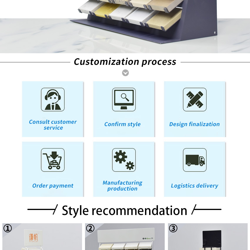 New design metal panel ceramic tile countertop rack natural stone marble quartz showroom stone tile showroom display