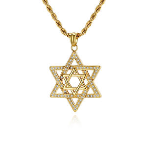 Collar de Estrella de Seis Puntas Shan Hai Jewelry, Chapado en Oro de 18K, Acero Inoxidable, con Diamantes, Estilo Hip Hop, Colgante de Estrella de David - Product Image 1